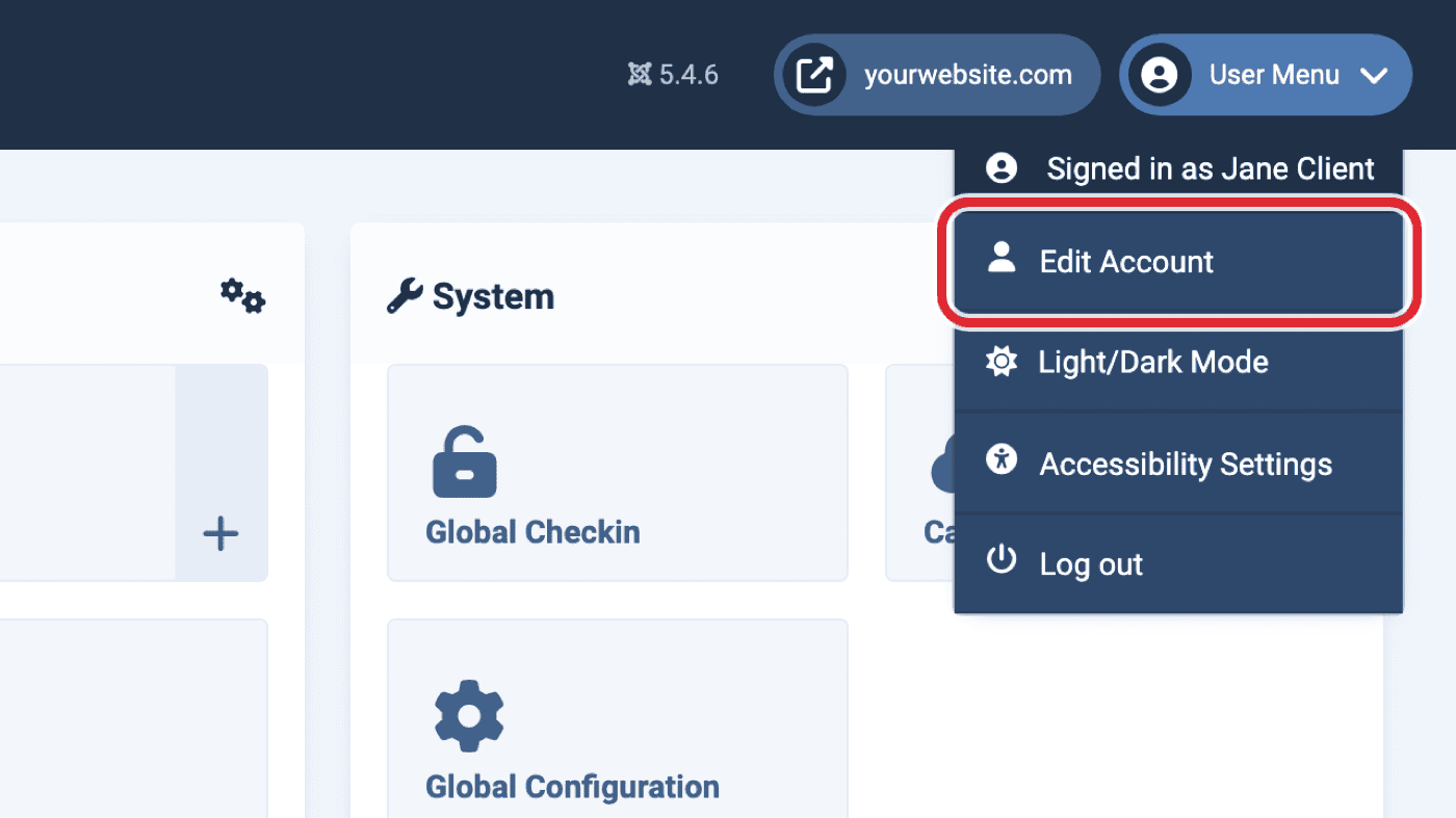 User Menu dropdown with Edit Account circled