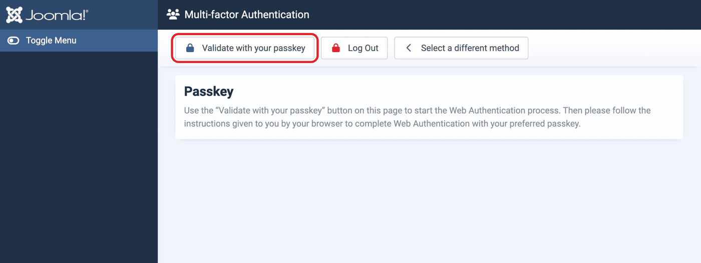 Passkey login screen with the Validate with your passkey button circled